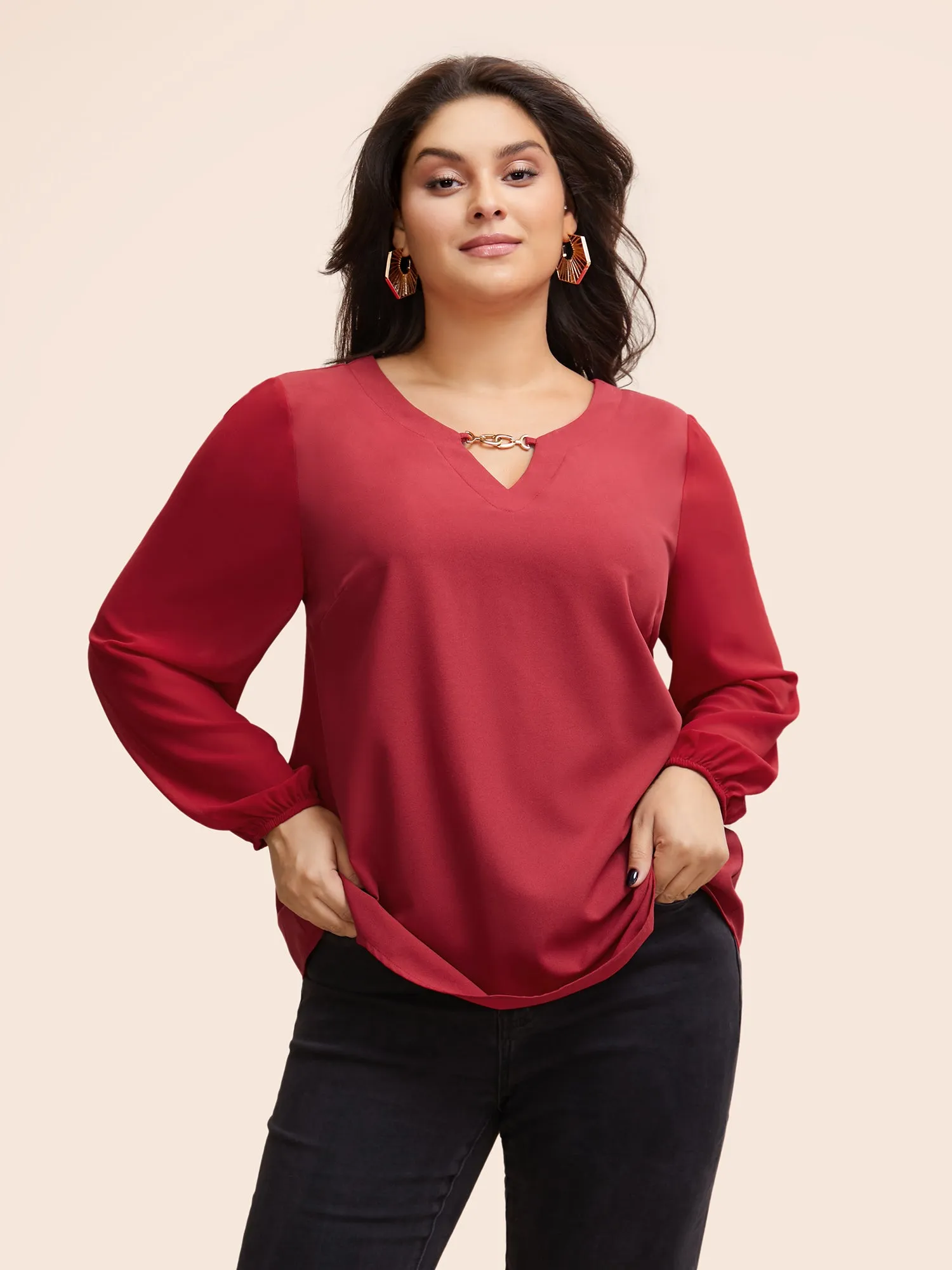 Metal Chain Detail Lantern Sleeve Blouse sold by Bloomchic product image thumbnail 3