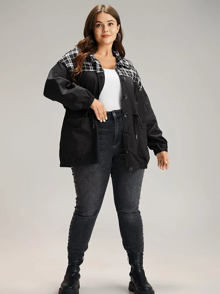 Plaid Patchwork Contrast Drawstring Button Up Jacket sold by Bloomchic product image thumbnail 5