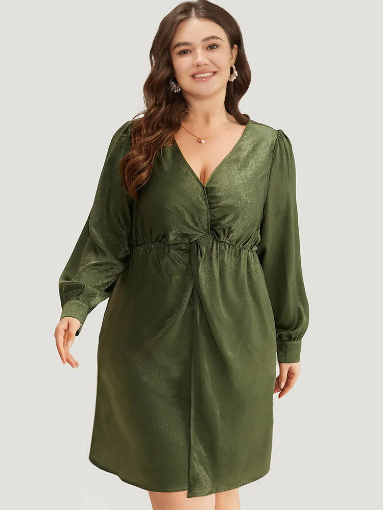 Solid Wrap Twist Front Elastic Waist Dress sold by Bloomchic product image thumbnail 3