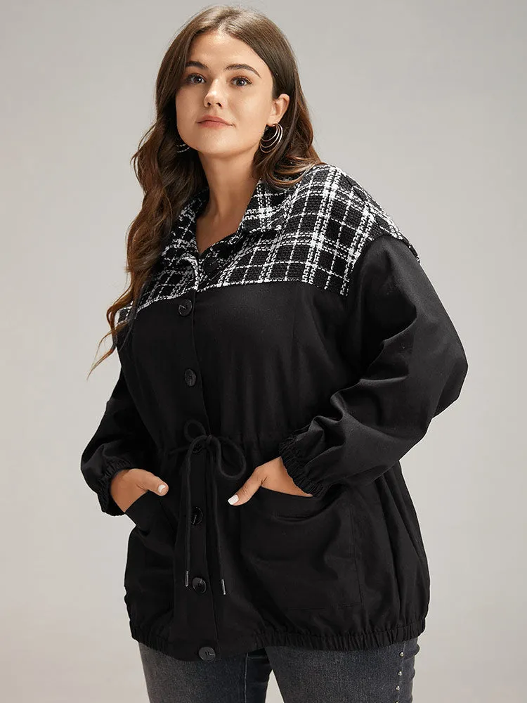 Plaid Patchwork Contrast Drawstring Button Up Jacket sold by Bloomchic product image thumbnail 2