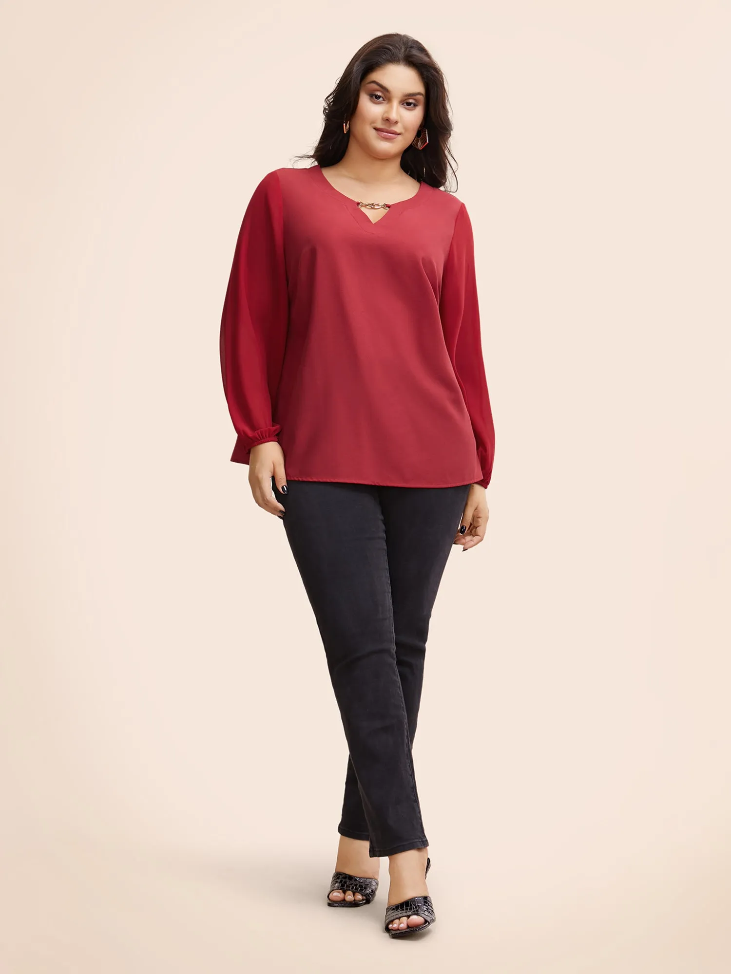 Metal Chain Detail Lantern Sleeve Blouse sold by Bloomchic product image thumbnail 2