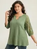 Plain Lace Patchwork Notched T-shirt sold by Bloomchic