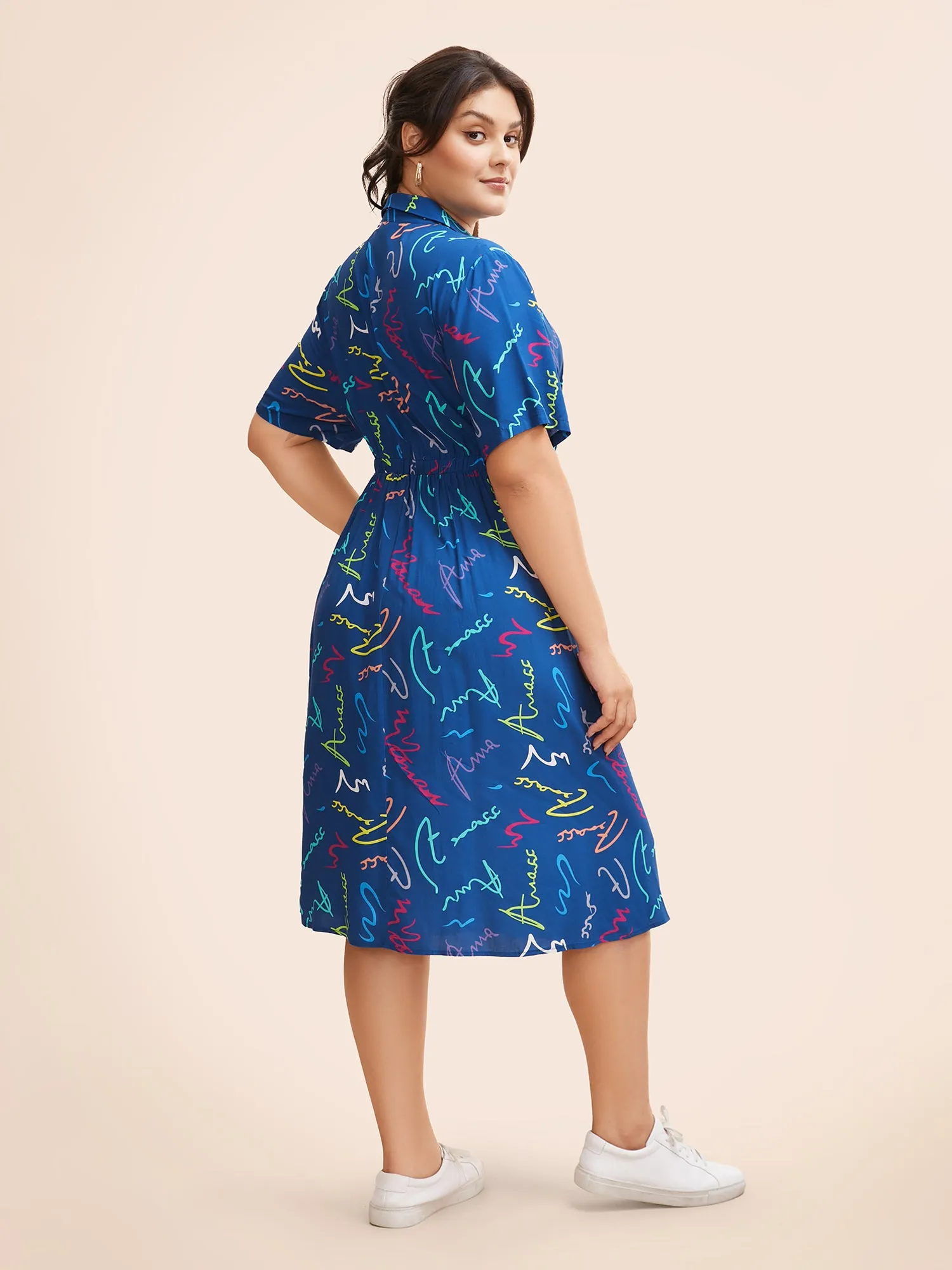 Scribble Print Elastic Waist Midi Shirt Dress sold by Bloomchic product image thumbnail 3