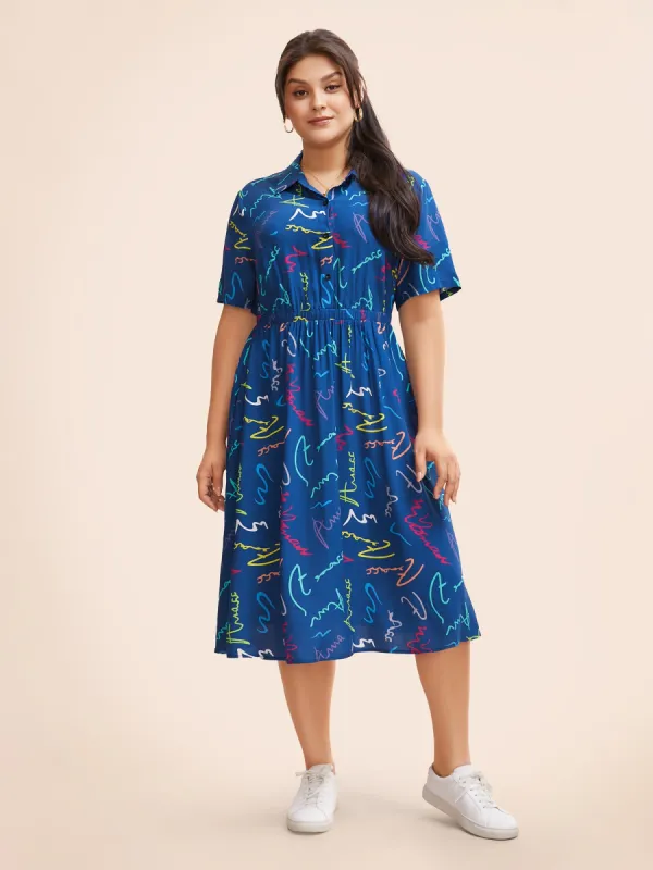 Scribble Print Elastic Waist Midi Shirt Dress sold by Bloomchic