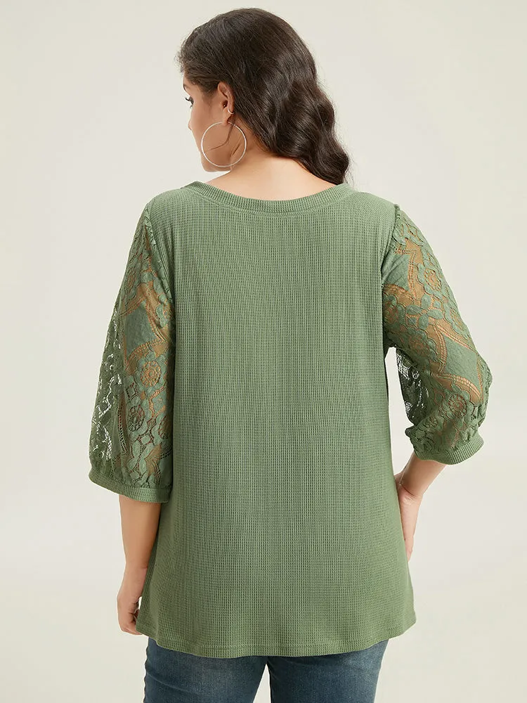 Plain Lace Patchwork Notched T-shirt sold by Bloomchic product image thumbnail 4