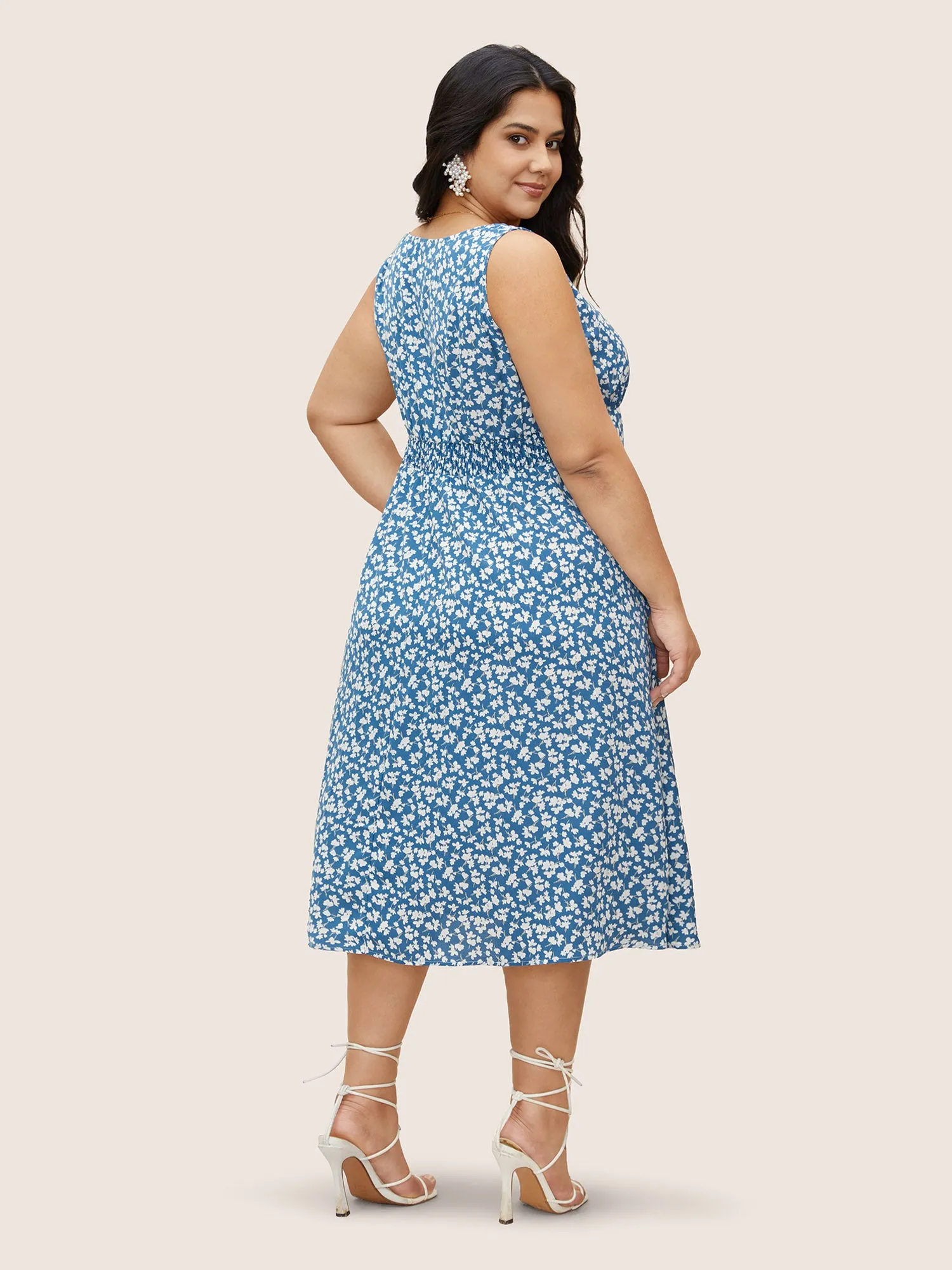 Square Neck Ditsy Floral Shirred Dress sold by Bloomchic product image thumbnail 4