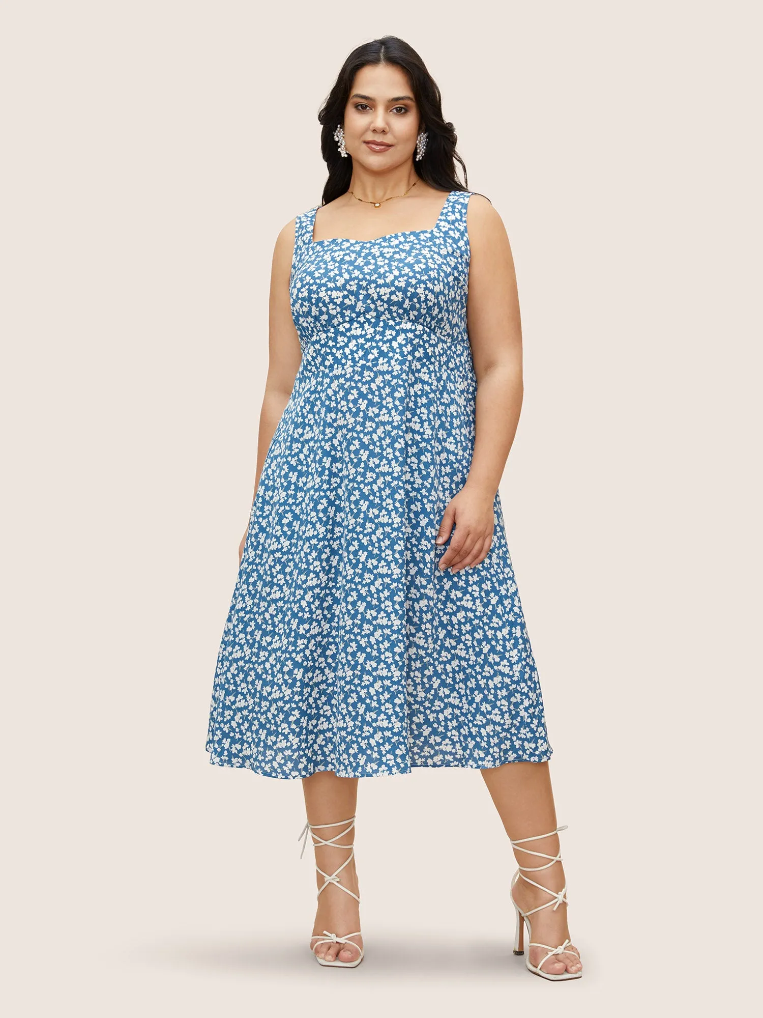 Square Neck Ditsy Floral Shirred Dress sold by Bloomchic product image thumbnail 3