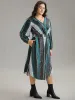 Boho Print Striped Shirred Wrap Dress sold by Bloomchic