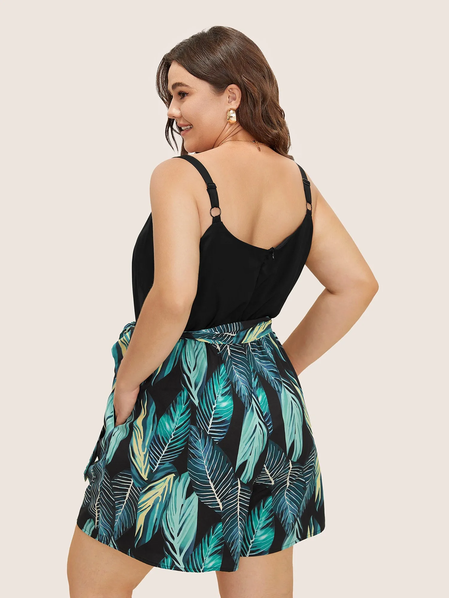 Tropical Patchwork Pocket Belted Cami Romper sold by Bloomchic product image thumbnail 2