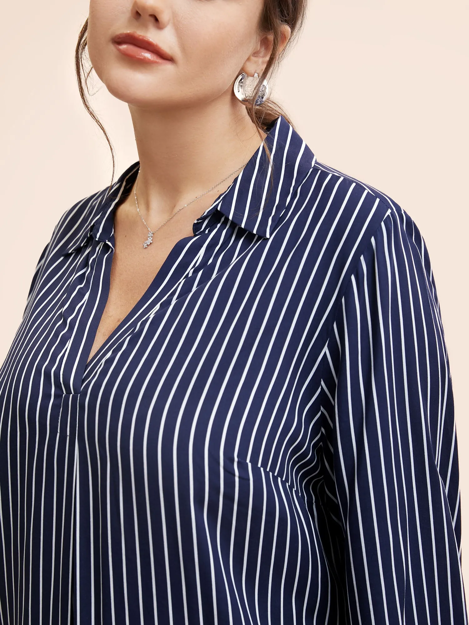 Shirt Collar Striped Button Up Blouse sold by Bloomchic product image thumbnail 5