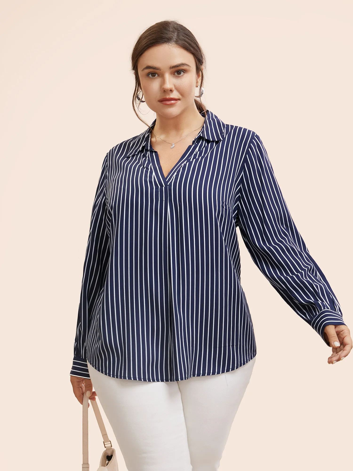 Shirt Collar Striped Button Up Blouse sold by Bloomchic product image thumbnail 3