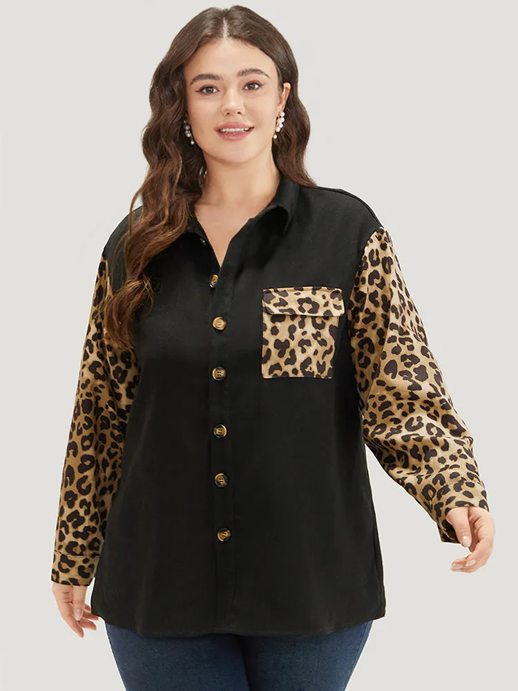 Leopard Patchwork Contrast Button Up Coat sold by Bloomchic product image thumbnail 5