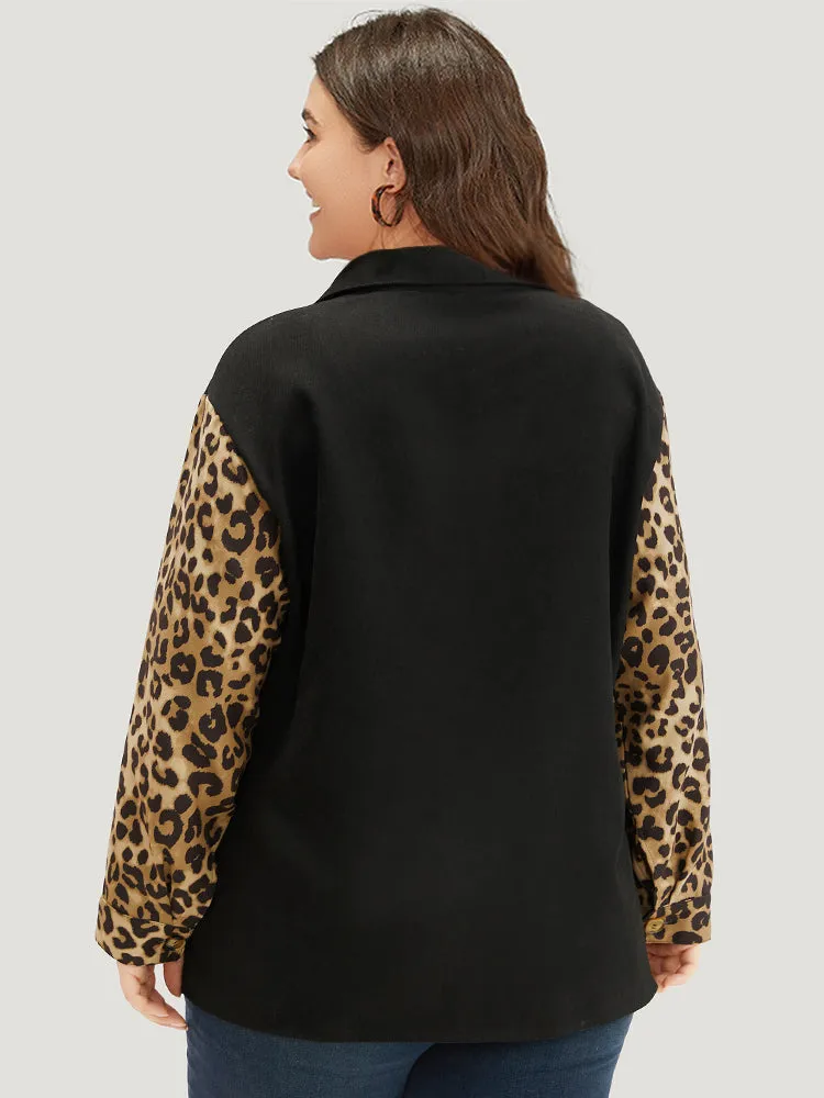 Leopard Patchwork Contrast Button Up Coat sold by Bloomchic product image thumbnail 2