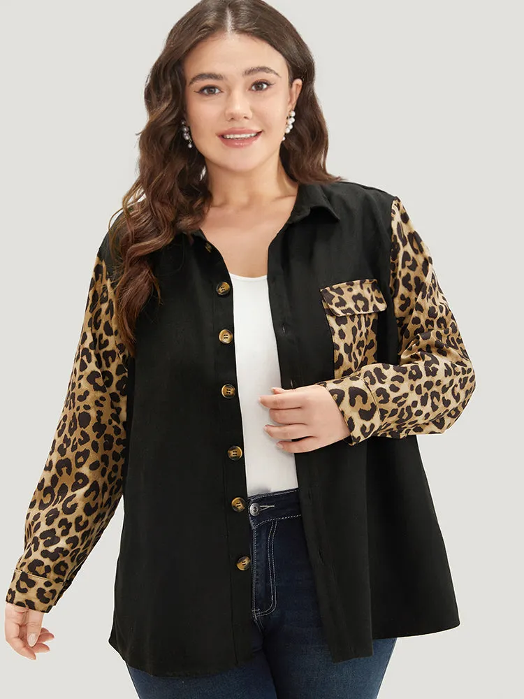 Leopard Patchwork Contrast Button Up Coat sold by Bloomchic product image thumbnail 3