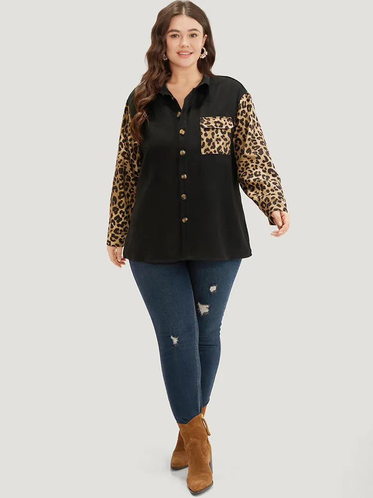 Leopard Patchwork Contrast Button Up Coat sold by Bloomchic product image thumbnail 4