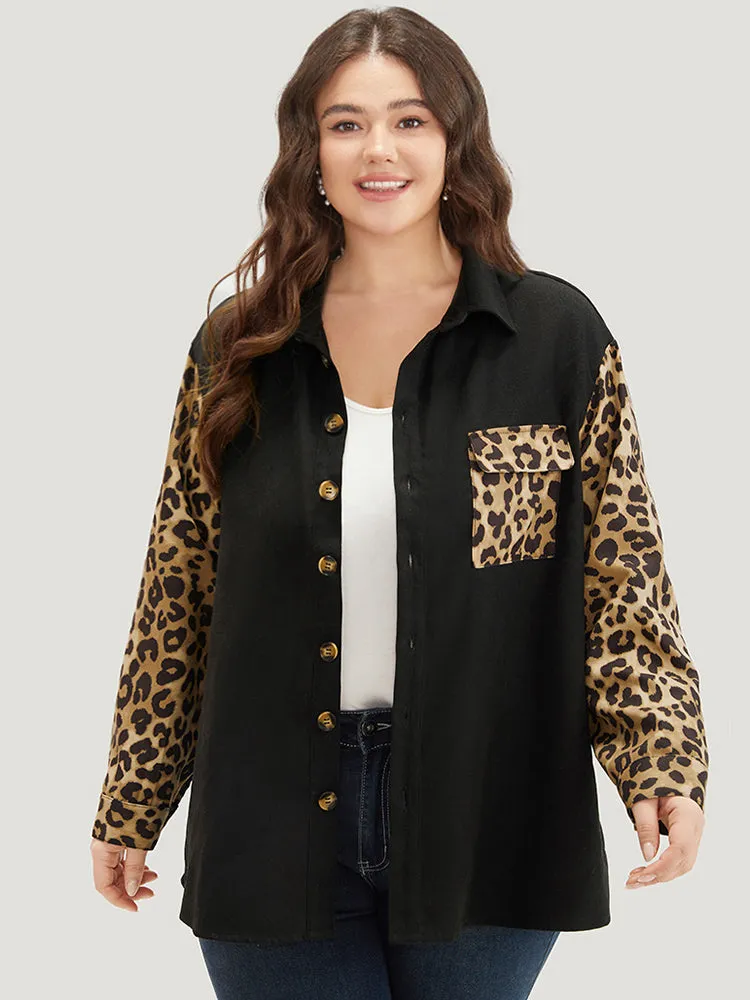 Leopard Patchwork Contrast Button Up Coat sold by Bloomchic