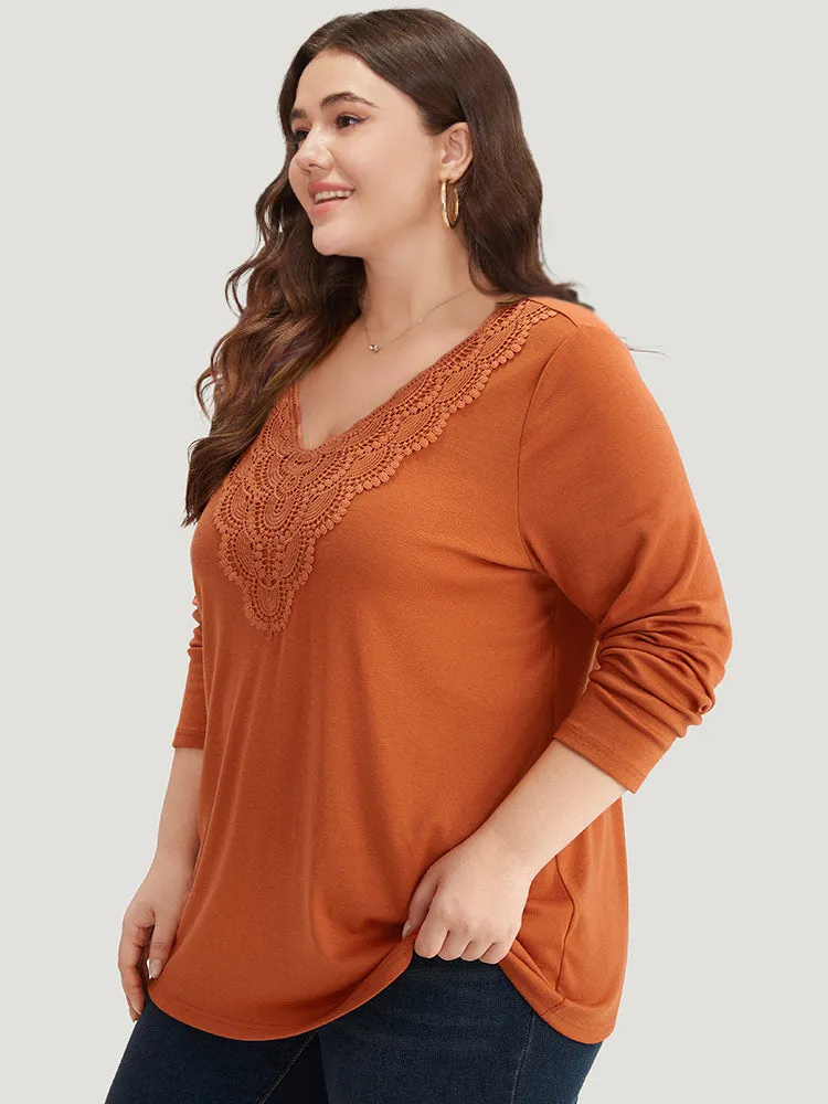 Lace Panel V Neck T-shirt sold by Bloomchic product image thumbnail 4