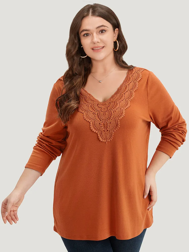 Lace Panel V Neck T-shirt sold by Bloomchic