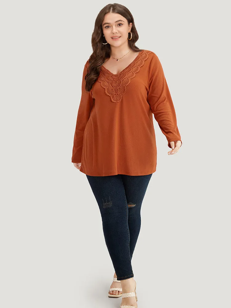 Lace Panel V Neck T-shirt sold by Bloomchic product image thumbnail 5