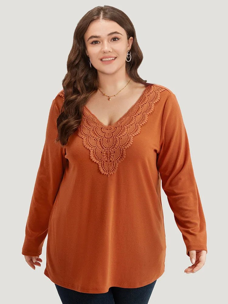Lace Panel V Neck T-shirt sold by Bloomchic product image thumbnail 3