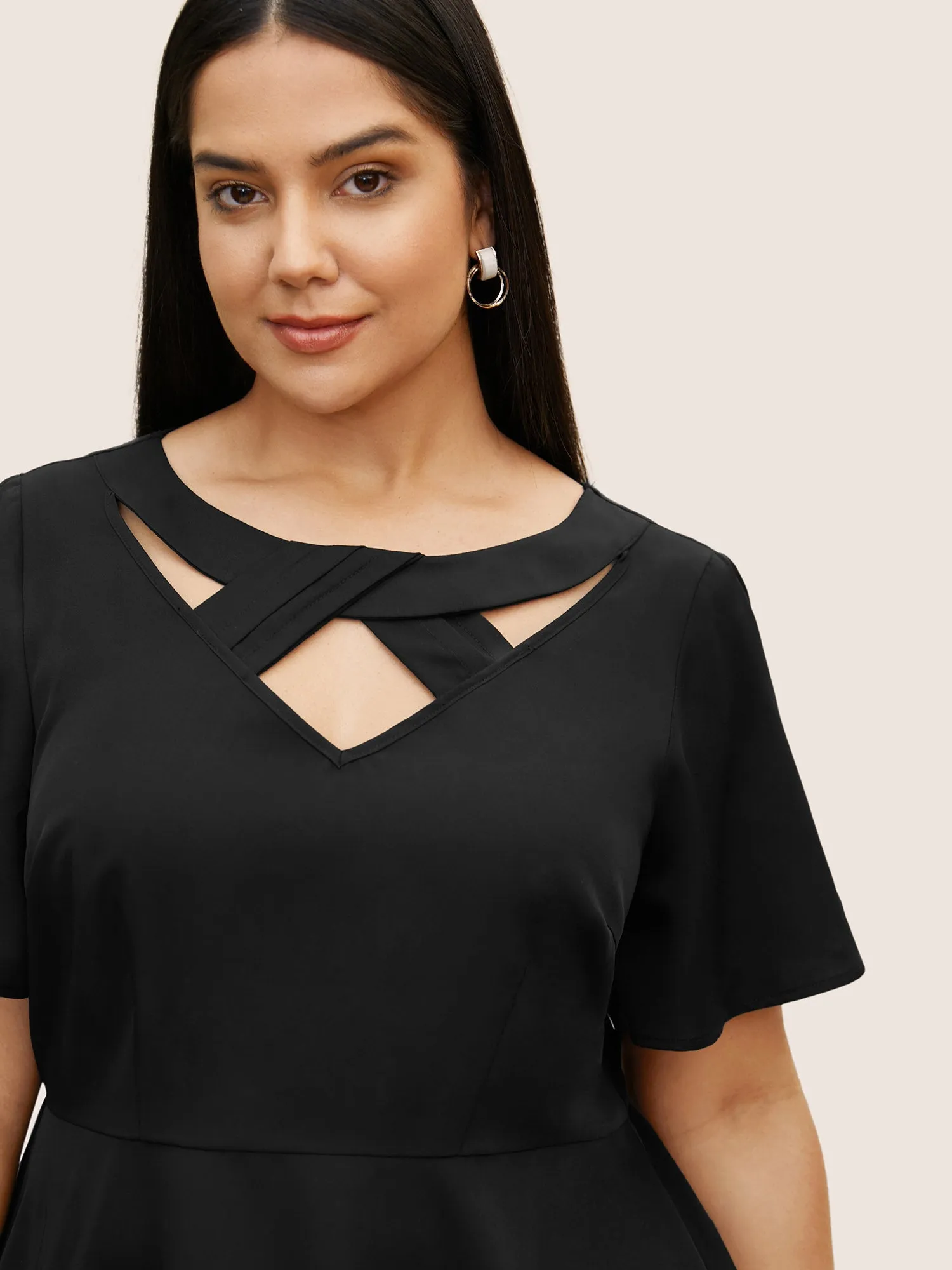 Plain Cut Out Gathered Flutter Sleeve Blouse sold by Bloomchic