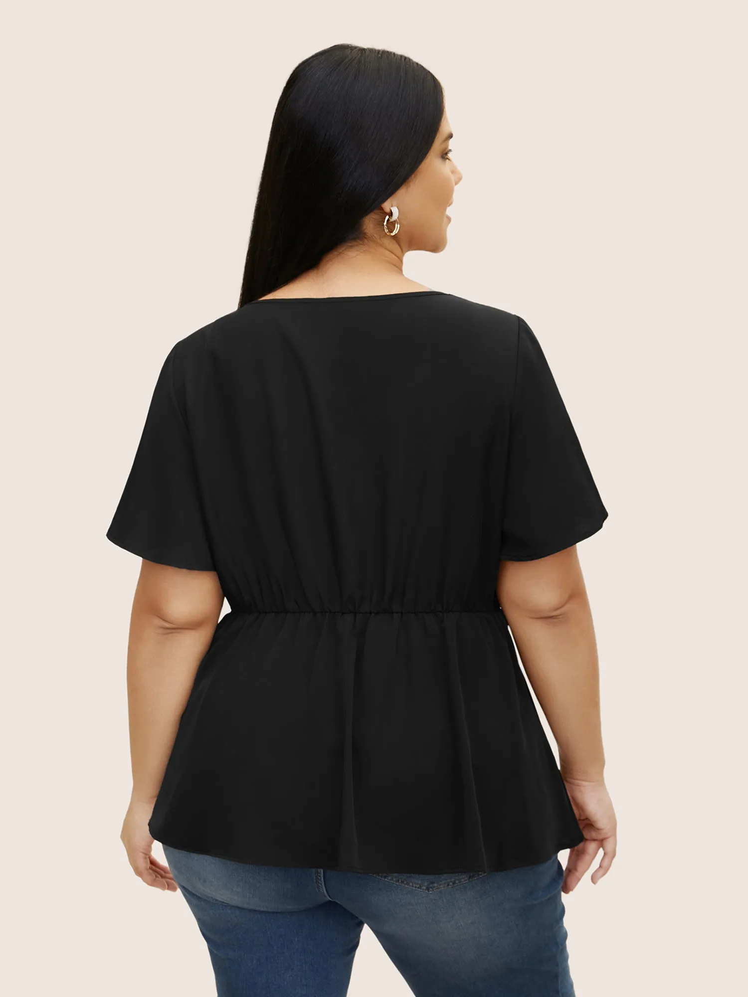 Plain Cut Out Gathered Flutter Sleeve Blouse sold by Bloomchic product image thumbnail 5