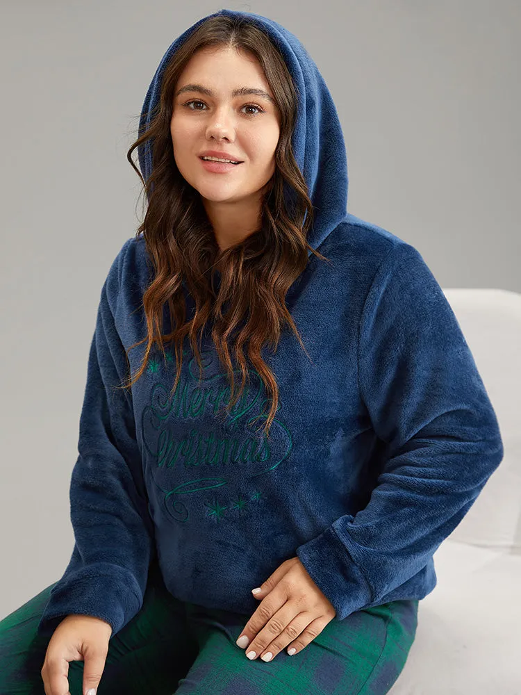 Christmas Letter Embroidered Hooded Fluffy Sleep Top sold by Bloomchic product image thumbnail 4