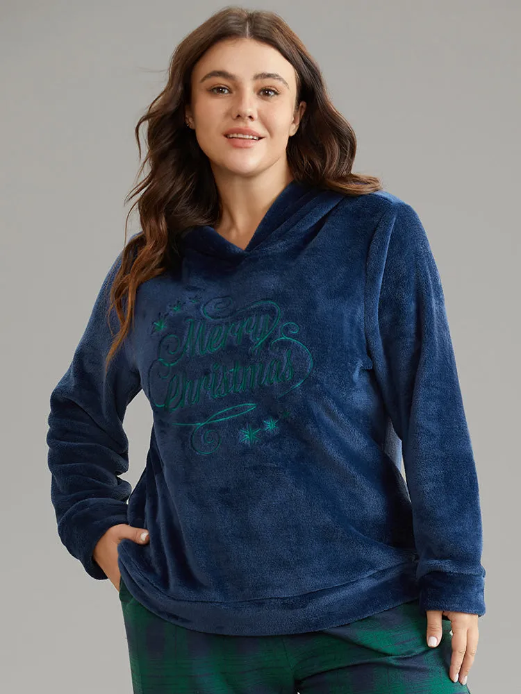 Christmas Letter Embroidered Hooded Fluffy Sleep Top sold by Bloomchic