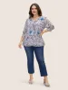 Boho Print Lantern Sleeve Ruffle Trim Blouse sold by Bloomchic