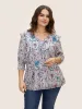 Boho Print Lantern Sleeve Ruffle Trim Blouse sold by Bloomchic