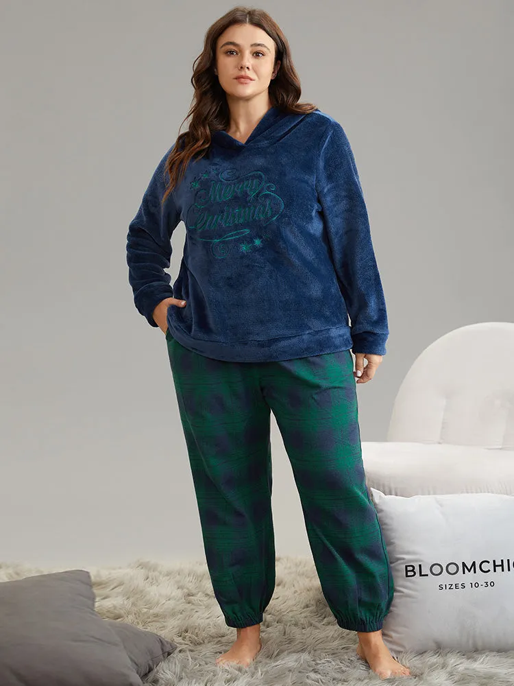 Christmas Letter Embroidered Hooded Fluffy Sleep Top sold by Bloomchic product image thumbnail 5