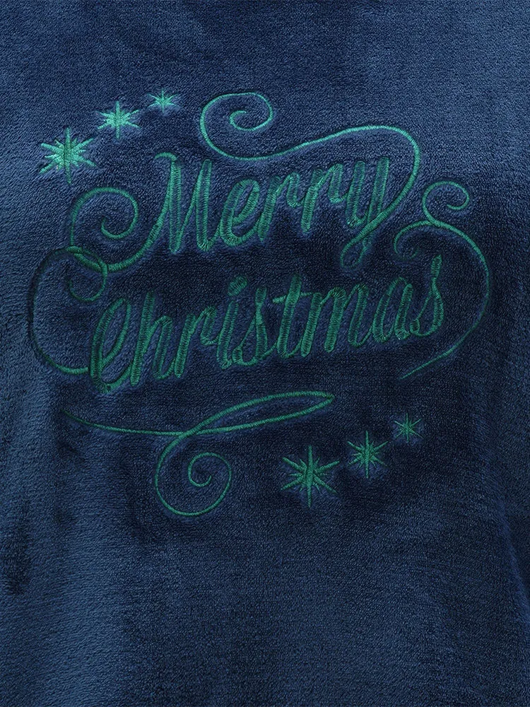 Christmas Letter Embroidered Hooded Fluffy Sleep Top sold by Bloomchic product image thumbnail 2