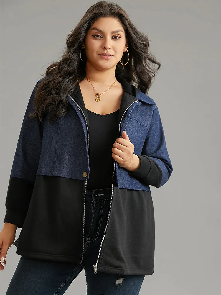 Contrast Patchwork Button Up Pocket Zipper Coat sold by Bloomchic product image thumbnail 3