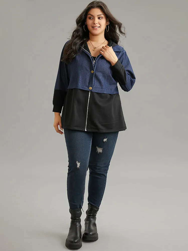 Contrast Patchwork Button Up Pocket Zipper Coat sold by Bloomchic product image thumbnail 4