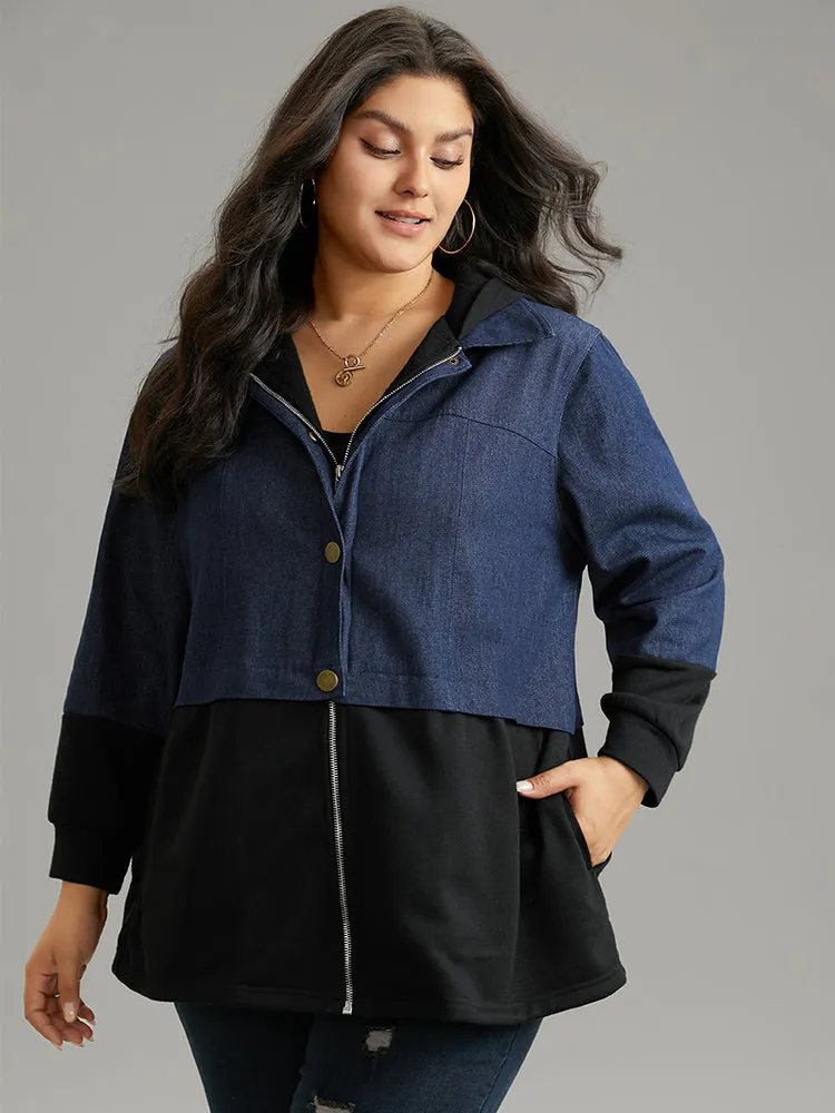 Contrast Patchwork Button Up Pocket Zipper Coat sold by Bloomchic