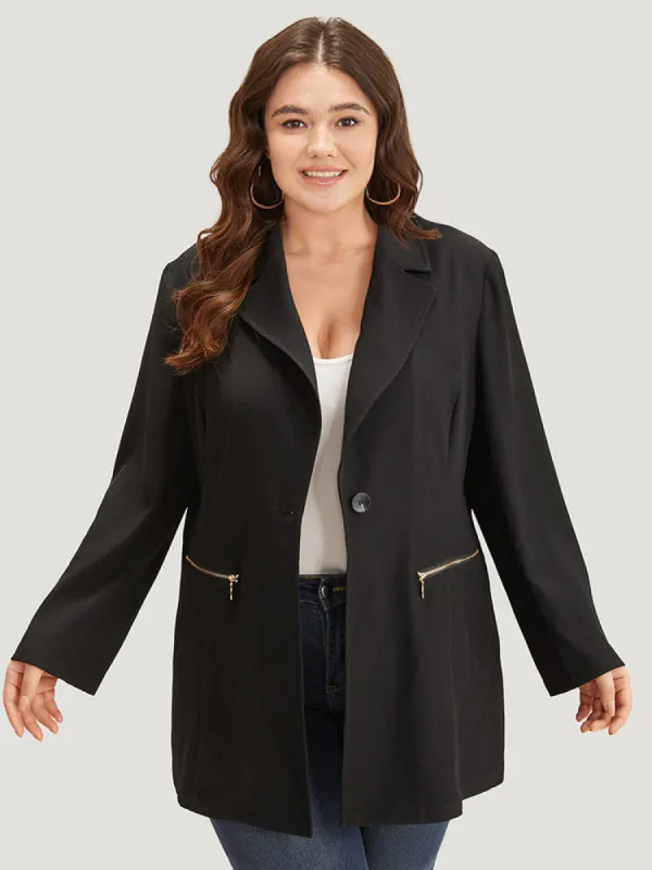Lapel Collar Zipper Button Up Blazer sold by Bloomchic