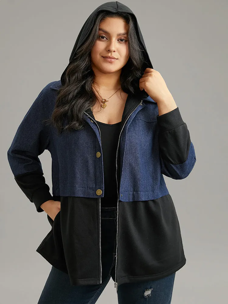 Contrast Patchwork Button Up Pocket Zipper Coat sold by Bloomchic product image thumbnail 5