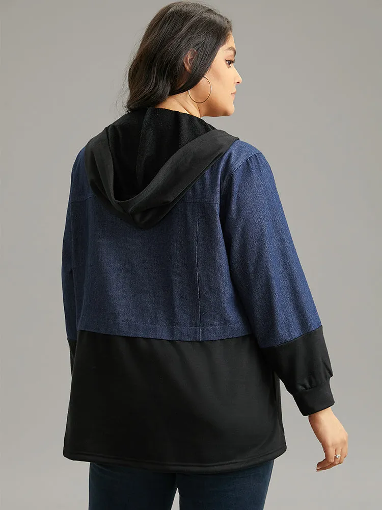 Contrast Patchwork Button Up Pocket Zipper Coat sold by Bloomchic product image thumbnail 2