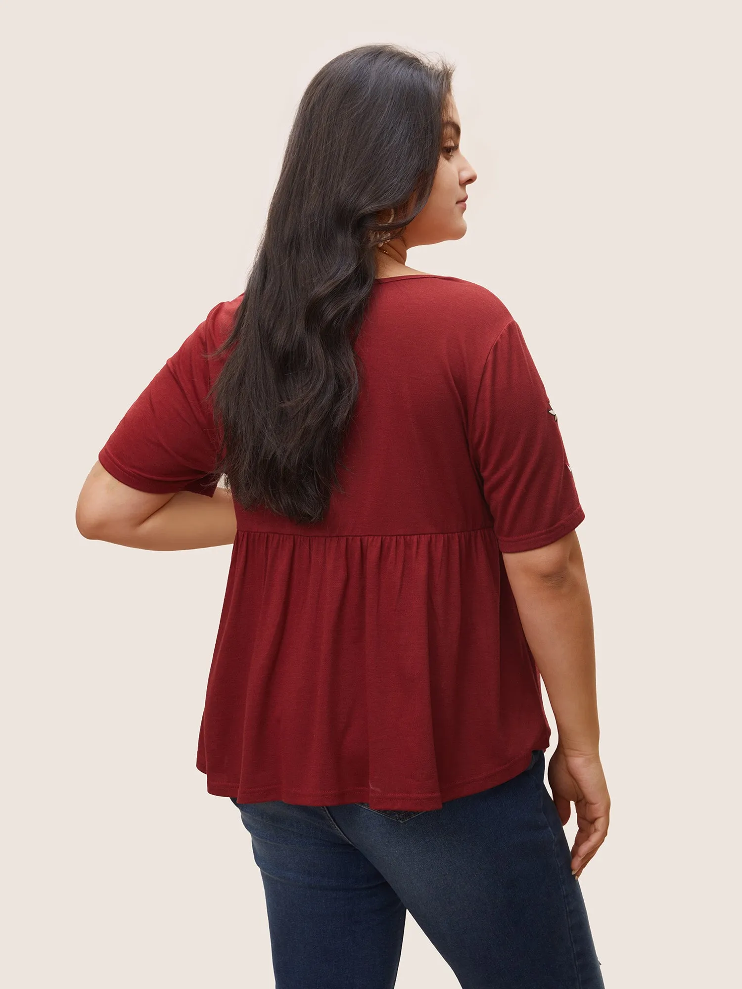 Floral Embroidered V Neck Gathered T-shirt sold by Bloomchic product image thumbnail 2