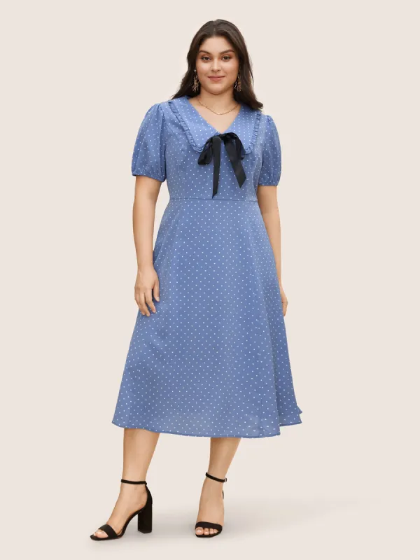 Collared Detachable Bow Midi Dress sold by Bloomchic