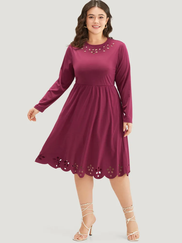 Plain Round Neck Laser Cut Gathered Dress sold by Bloomchic product image thumbnail 3