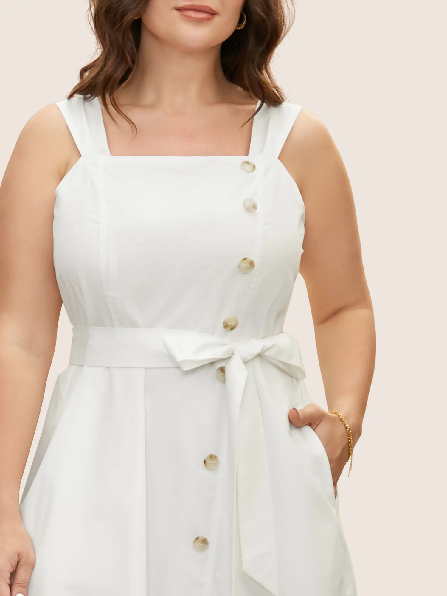 Square Neck Button Detail Split Hem Dress sold by Bloomchic product image thumbnail 3
