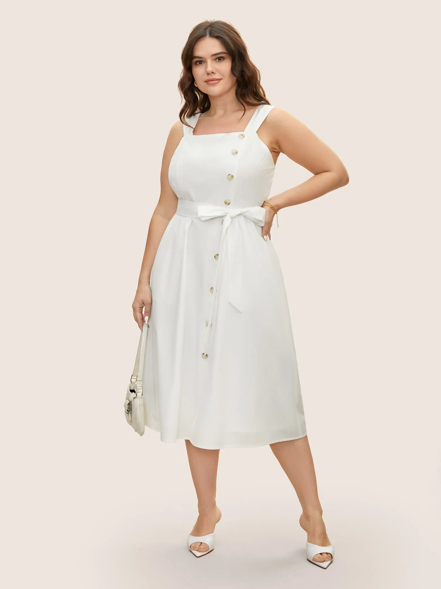Square Neck Button Detail Split Hem Dress sold by Bloomchic product image thumbnail 2