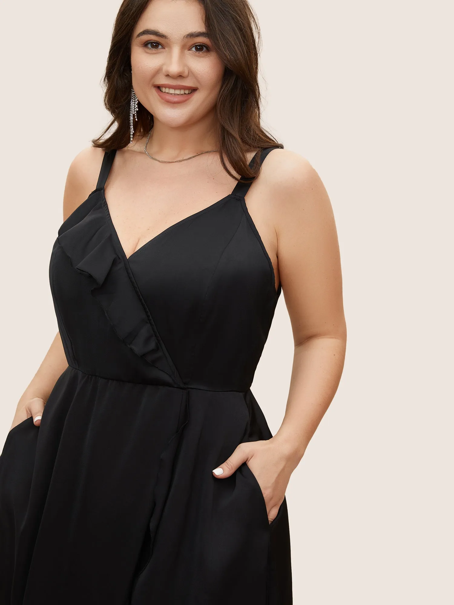 Satin Overlap Collar Ruffles Cami Dress sold by Bloomchic product image thumbnail 4