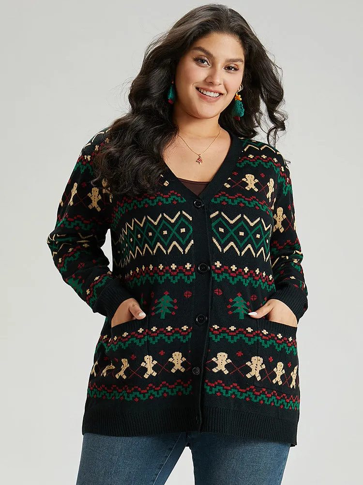 Christmas Trees & Gingerbread Man Print Pocket Cardigan sold by Bloomchic product image thumbnail 4