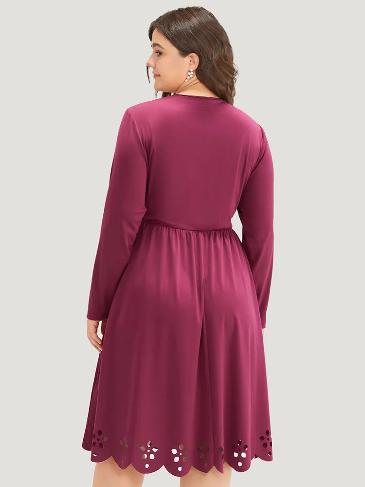 Plain Round Neck Laser Cut Gathered Dress sold by Bloomchic product image thumbnail 4