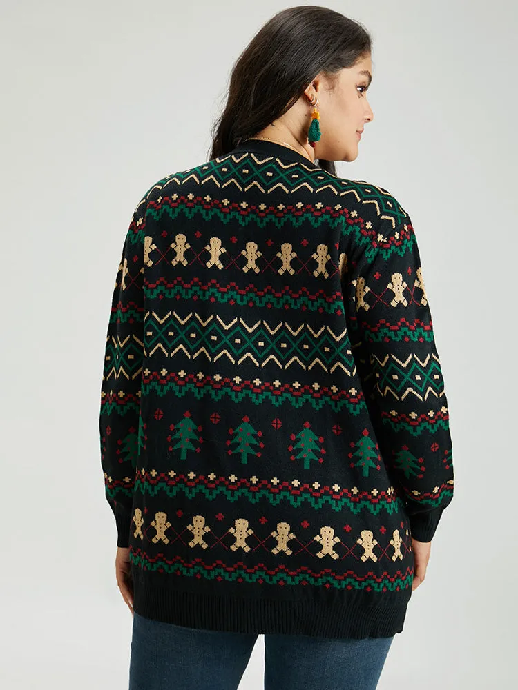 Christmas Trees & Gingerbread Man Print Pocket Cardigan sold by Bloomchic product image thumbnail 2