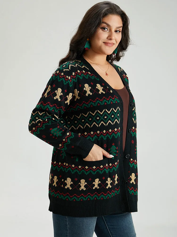 Christmas Trees & Gingerbread Man Print Pocket Cardigan sold by Bloomchic product image thumbnail 5