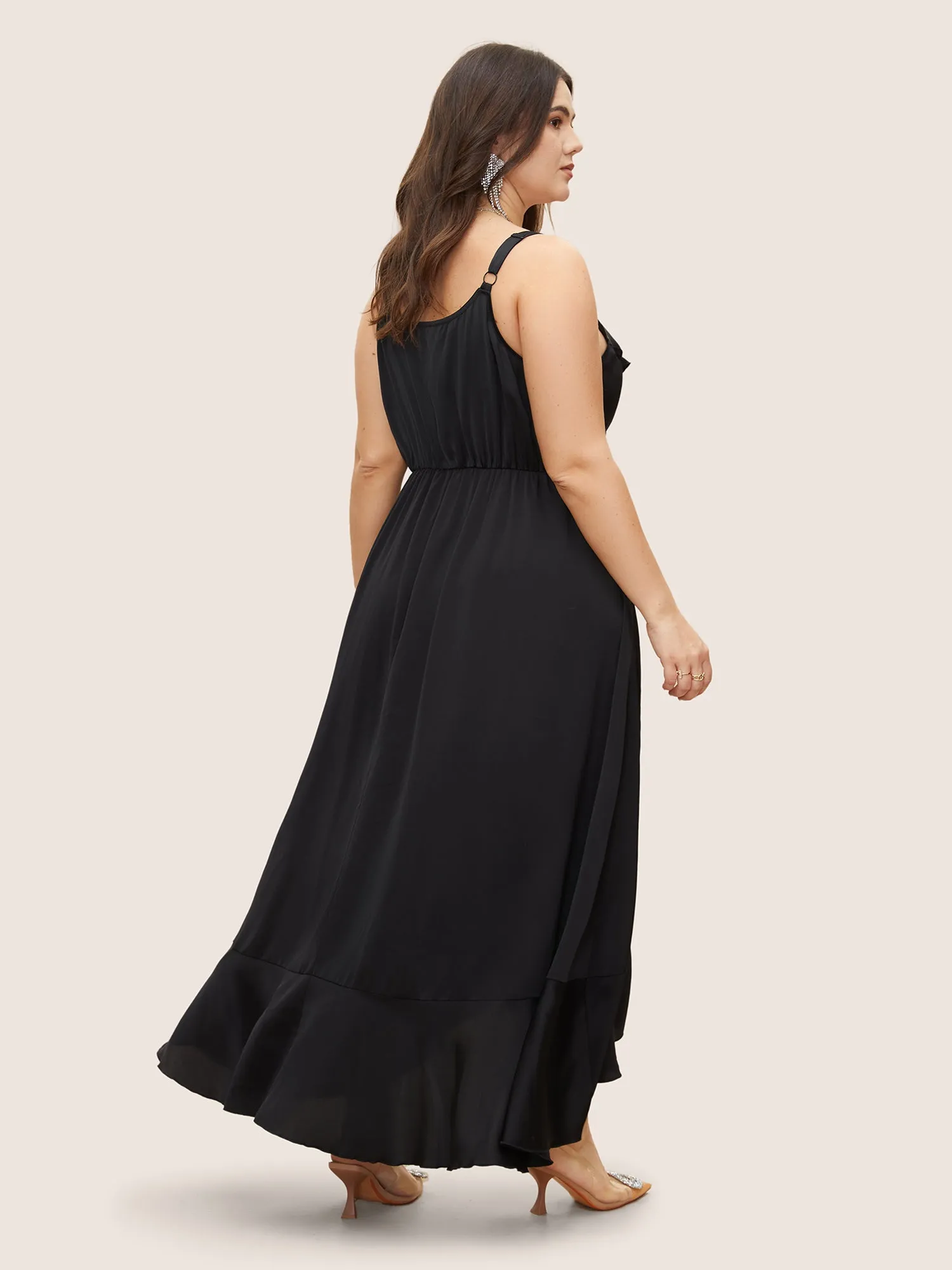 Satin Overlap Collar Ruffles Cami Dress sold by Bloomchic product image thumbnail 3