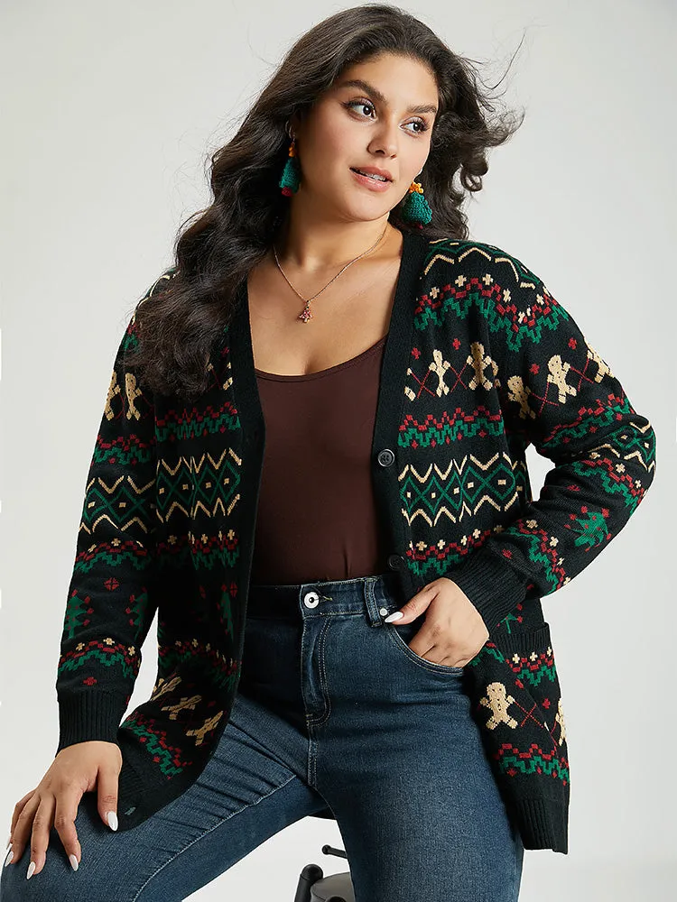 Christmas Trees & Gingerbread Man Print Pocket Cardigan sold by Bloomchic product image thumbnail 3